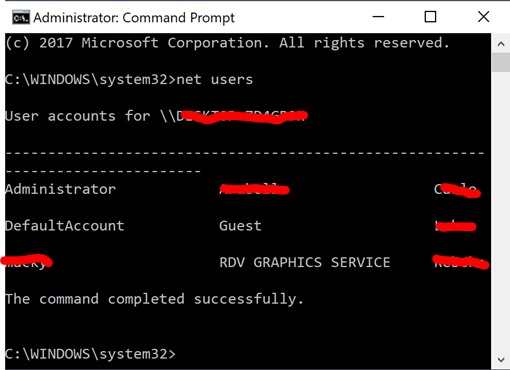 command prompt net users