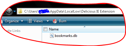 C:\Users\<user_name>\AppData\LocalLow\Delicious IE Extension\bookmarks.db