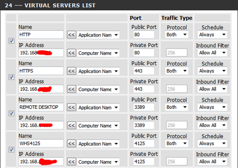 DIR-655 Virtual Servers List