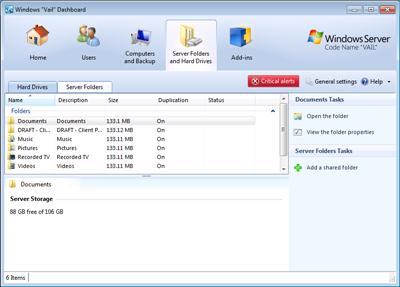 Windows Vail Dashboard. Windows Home Server