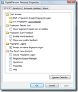 DigitalPersona Personal Properties: General