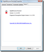 DigitalPersona Personal Properties: About