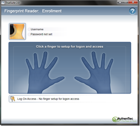 AuthenTec TrueSuite 2.0 Fingerprint Reader: Enrollment.