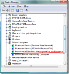 Device Manager: Broadcom 4321AG 802.11a/b/g/draft-n Wi-Fi Adapter Present