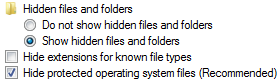 Hide protected operating system files (recommended)